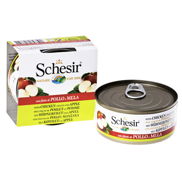 Schesir Chicken Аpple консервы для собак филе курицы с яблоком в желе (банка) 150 г