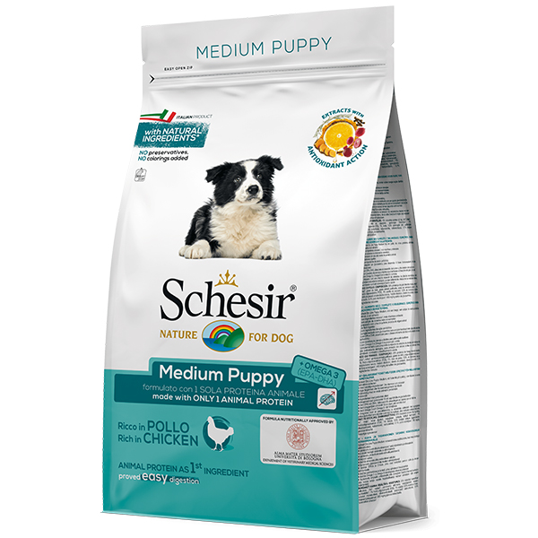 Schesir Dog Medium Puppy сухий монопротеїновий корм для цуценят середніх порід з куркою 12кг