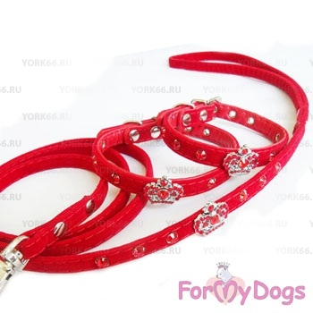 For My Dogs Ошейник красныйКорона велюр 04-FW2011 (1*23 см)