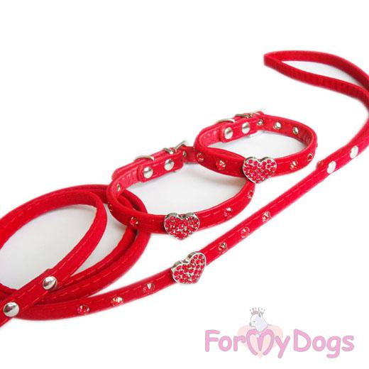 For My Dogs Ошейник красныйСердце велюр 05-FW2011 (1*28 см)