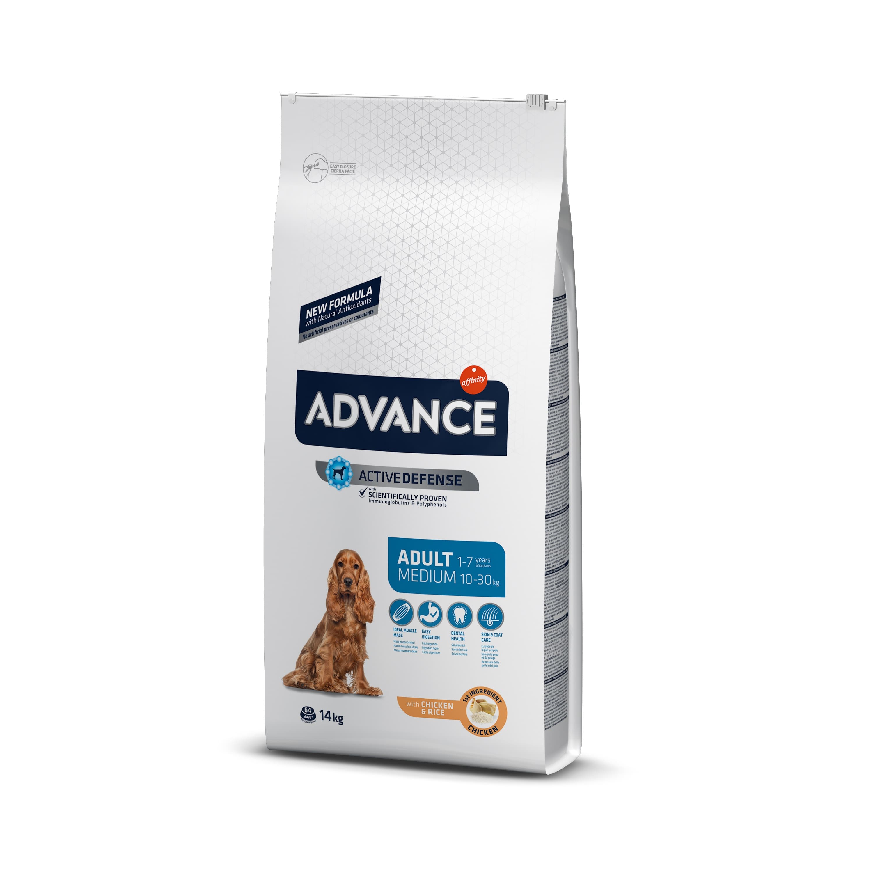 Advance Dog Medium Adult для взрослых собак средних пород с курицей и рисом - 14 кг