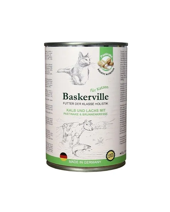 Baskerville Cat Holistic вологий корм з телятиною та лососем, пастернаком та крес-салатом для дорослих котів (шматочки в соусі) - 400 г
