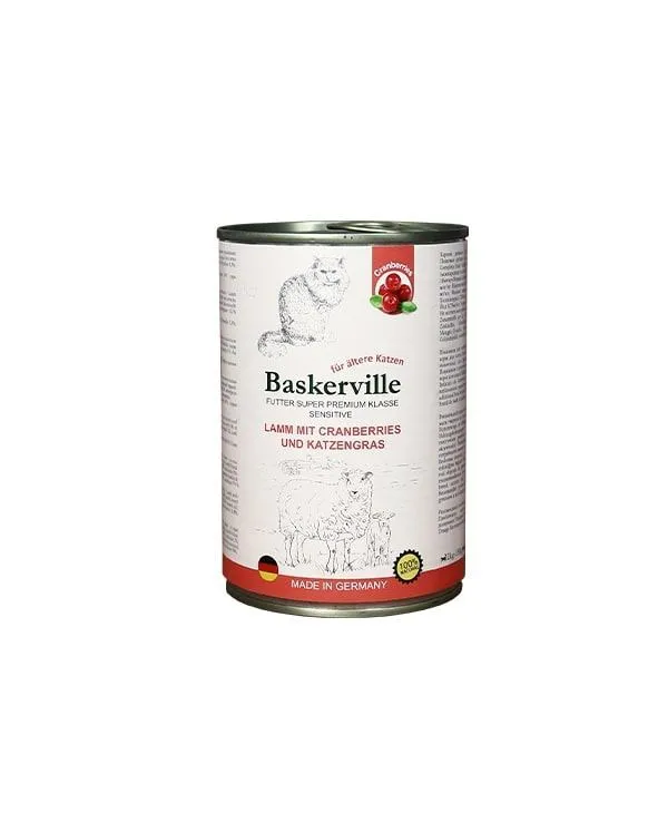 Baskerville Cat Sensitive вологий корм з ягням, журавлиною та котячою травою для котів похилого віку з чутливим травленням (шматочки в соусі) - 400 г