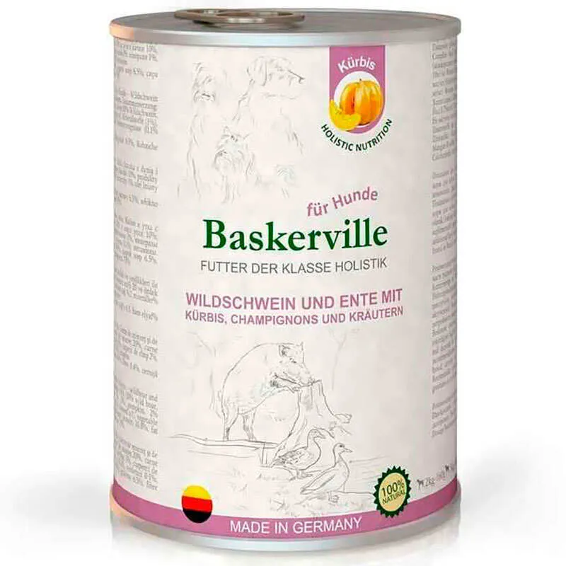 Baskerville Dog Holistic Wildschwein und Ente Mit Kurbis, 800 г, влажный корм для собак с мясом кабана, утки и тыквой (кусочки в соусе)
