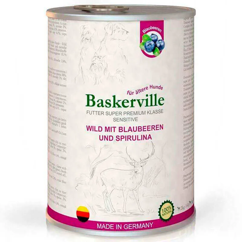 Baskerville Dog Sensitive Wild Mit Blaubeeren und Spirulina, 400 г, влажный корм для собак с олениной, черникой и спирулиной (кусочки в соусе)