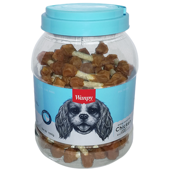 Wanpy Chicken Jerky Dumbbells ВАНПИ КОСТЬ-ГАНТЕЛЬ С ВЯЛЕНОЙ КУРИЦЕЙ лакомство для собак , 1 кг.