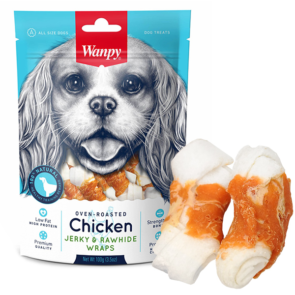 Wanpy Chicken Jerky & Rawhide Wraps ВАНПИ КОСТЬ С ВЯЛЕНОЙ КУРИЦЕЙ лакомство для собак , 0.1 кг.