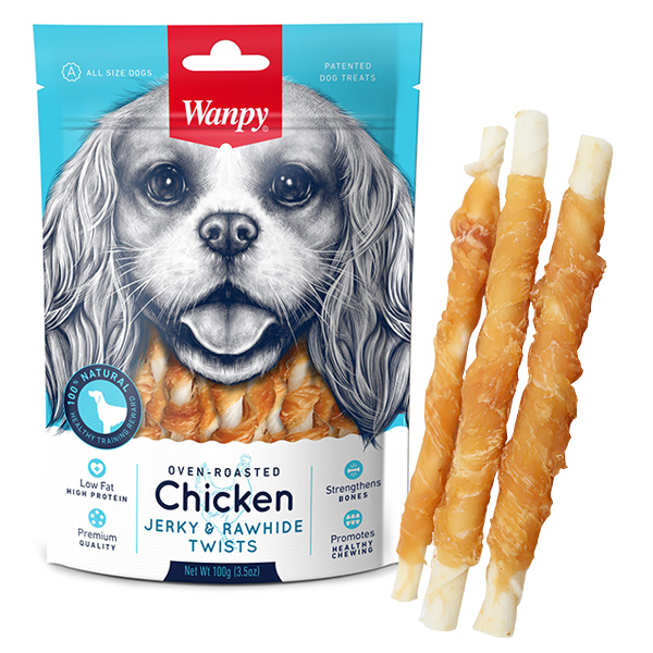 Wanpy Chicken Jerky & Rawhide Twists ВАНПИ ПАЛОЧКА С ВЯЛЕНОЙ КУРИЦЕЙ лакомство для собак , 0.1 кг.