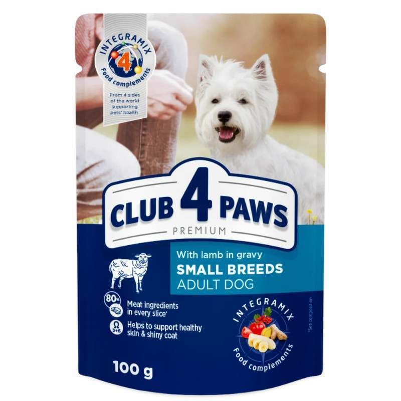 Club 4 Paws Premium Adult Dog Small Breeds Lamb in Gravy влажный корм с ягненком для взрослых собак малых пород (кусочки в соусе) – 100 г