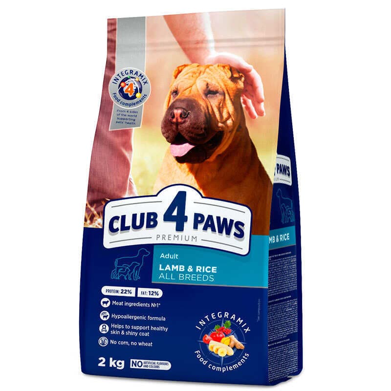 Club 4 Paws Premium Adult Lamb & Rice сухой корм с ягненком и рисом для взрослых собак разных пород - 2 кг