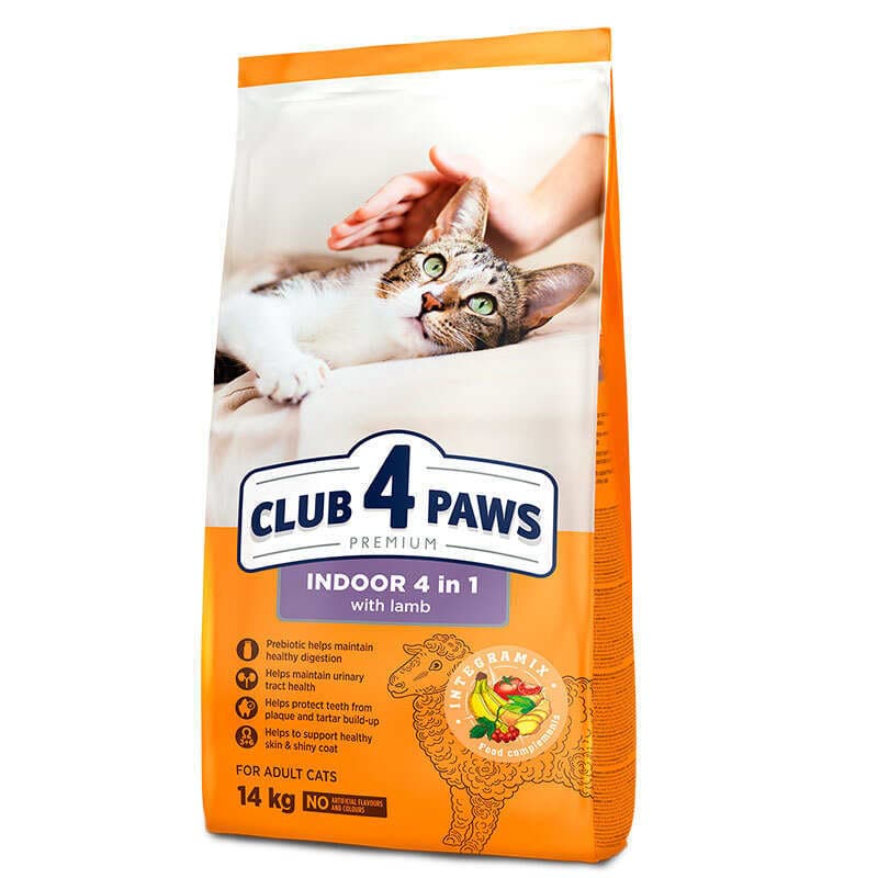 Club 4 Paws Premium Indoor 4 in 1 Lamb сухой корм с ягненком для кошек, постоянно живущих в помещении - 14 кг