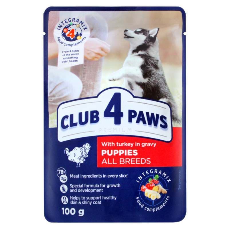 Club 4 Paws Premium Puppy All Breed Turkey in Gravy влажный корм с индейкой для щенков разных пород (кусочки в соусе) – 100 г