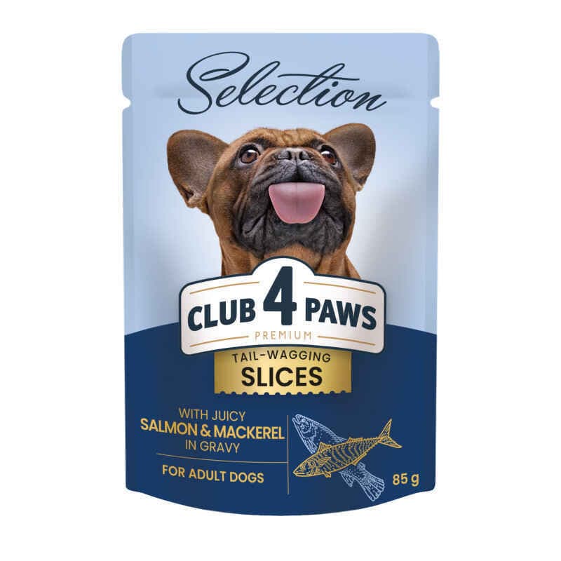 Club 4 Paws Premium Selection Slices Dog Salmon & Mackerel in Gravy влажный корм с лососем и макрелью для собак мелких пород (слайсы в соусе) - 85 г