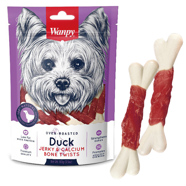 Wanpy Duck Jerky & Calcium Bone Twists ВАНПИ КОСТЬ С ВЯЛЕНОЙ УТКОЙ И КАЛЬЦИЕМ лакомство для собак , 0.1 кг.
