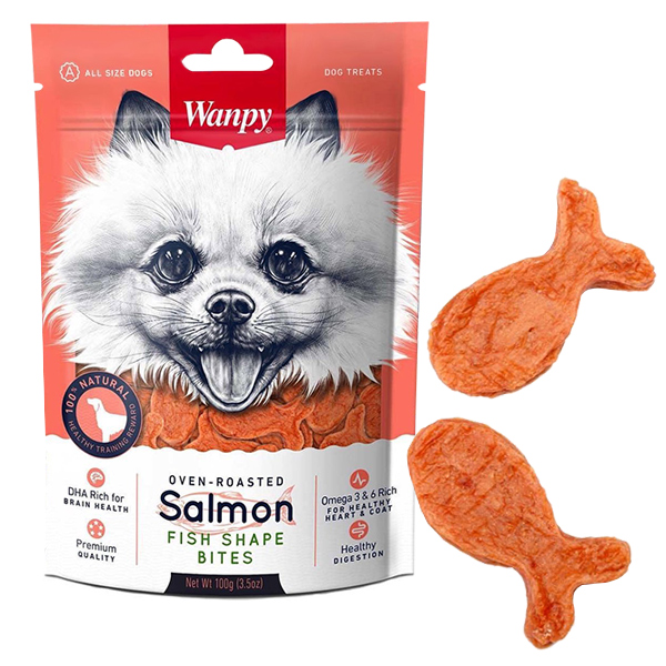 Wanpy Salmon Fish Shape Bites ВАНПИ КУСОЧКИ ЛОСОСЯ РЫБКИ лакомство для собак , 0.1 кг.