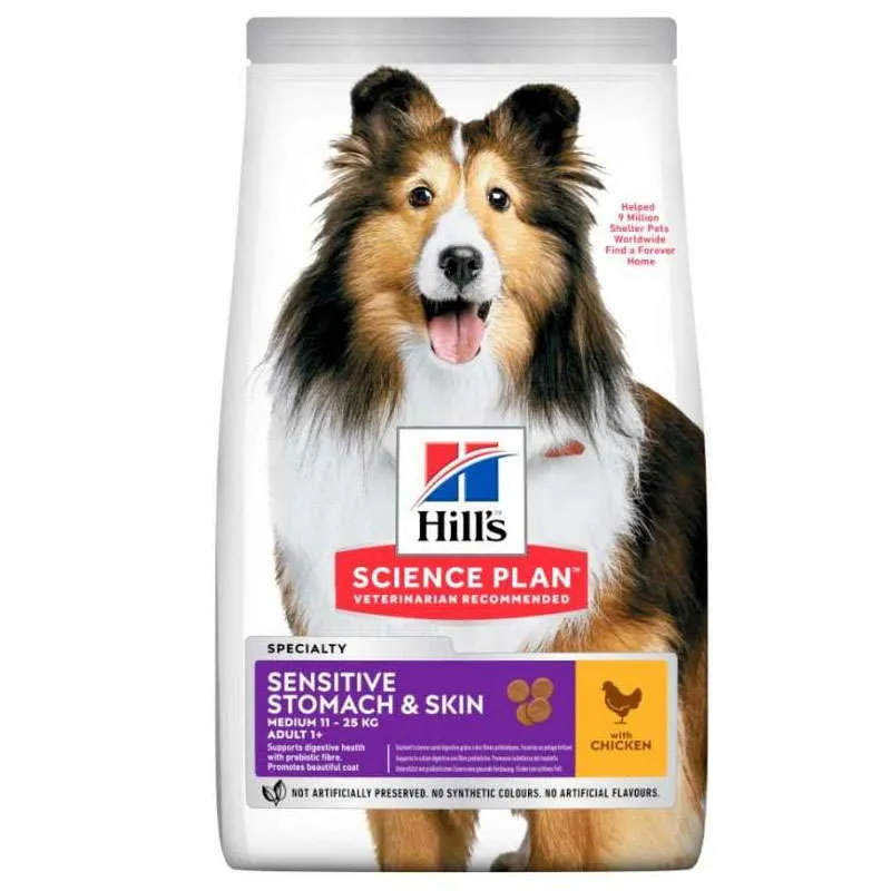 Hill's Science Plan Sensitive Stomach&Skin Adult Medium with Chicken сухий корм з куркою для дорослих собак середніх порід з чутливим шлунком і шкірою – 14 кг