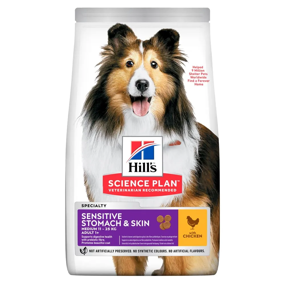Hill's Science Plan Sensitive Stomach&Skin Adult Medium with Chicken сухой корм с курицей для взрослых собак средних пород с чувствительным желудком и кожей – 2,5 кг