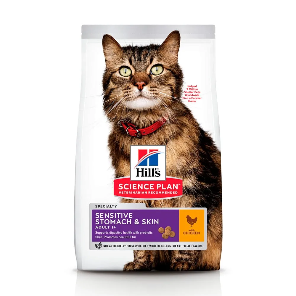 Hill's Science Plan Sensitive Stomach&Skin Adult with Chicken сухой корм с курицей для кошек с чувствительным желудком и кожей – 300 г