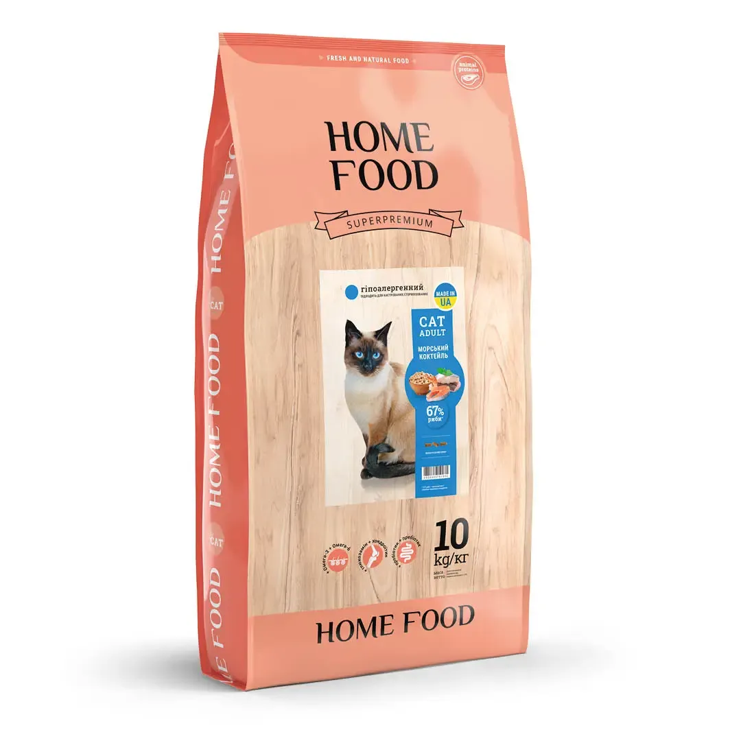 Home Food CAT Adult гипоаллергенный сухой корм, морской коктейль, для взрослых стерилизованных кошек - 10 кг