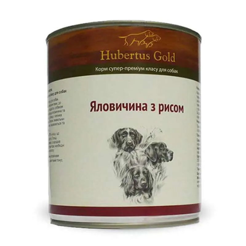 Hubertus Gold влажный корм для активных собак, 800 г, говядина с рисом (консерва)
