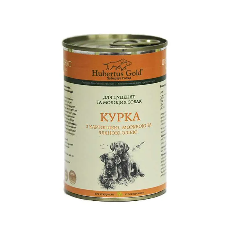 Hubertus Gold влажный корм, курица с картофелем и морковью, для щенков и молодых собак (консерва) – 800 г