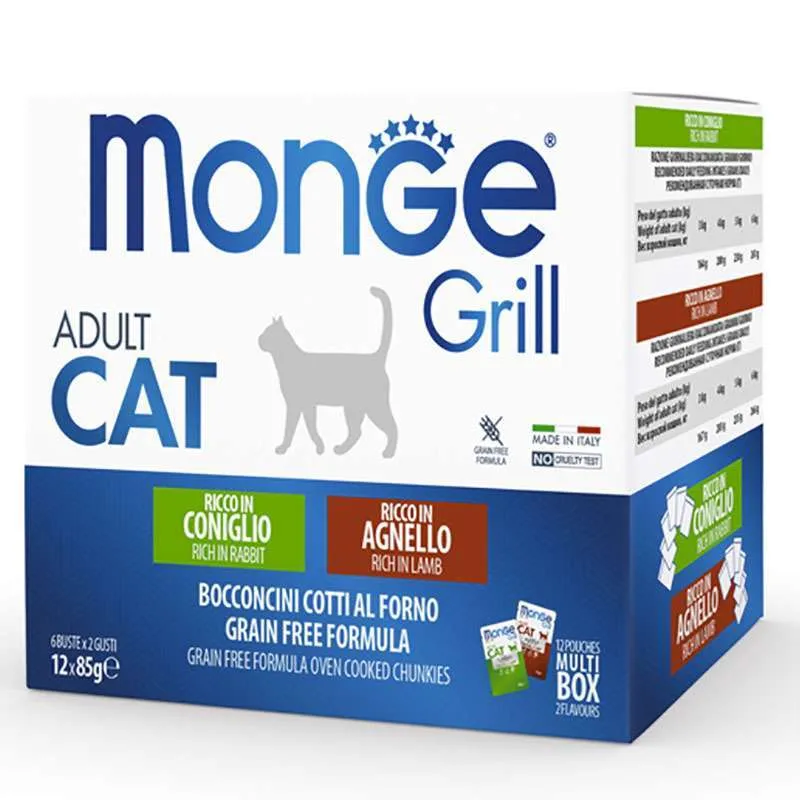 Monge Cat Grill Adult Multipack Rabbit & Lamb набір паучів з кроликом та ягням для дорослих котів (12х) - 85 г