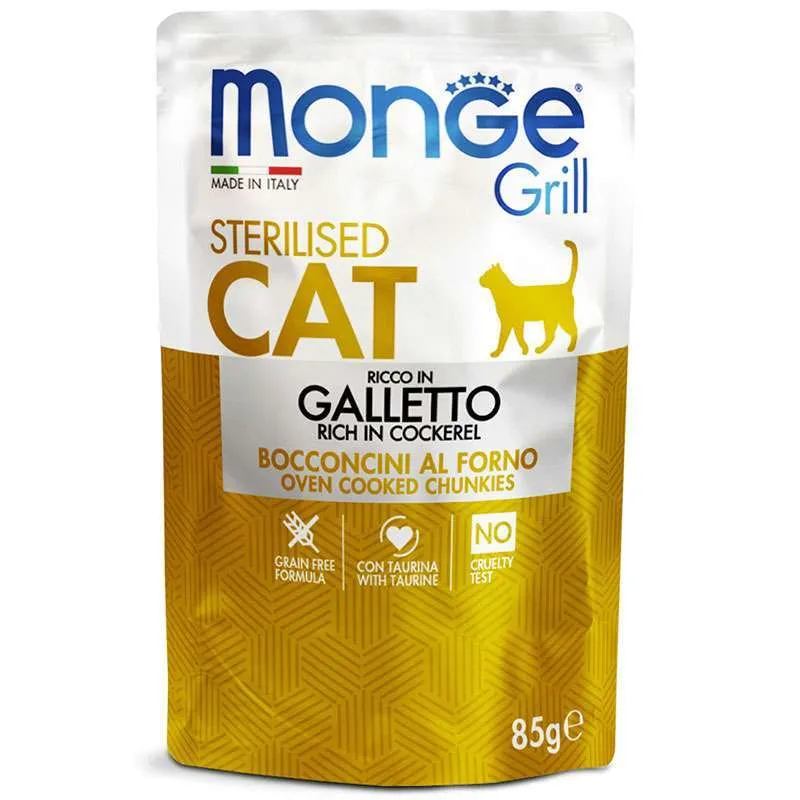 Monge Cat Grill Adult Sterilized Cockerel вологий корм з півнем для дорослих стерилізованих котів (шматочки в желе) - 85 г