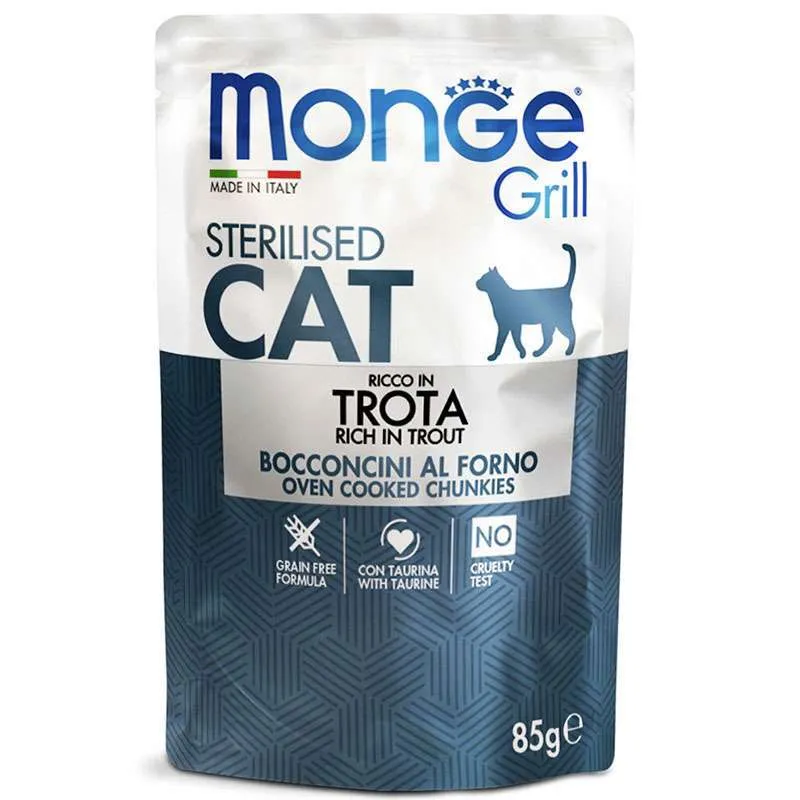 Monge Cat Grill Adult Sterilized Trout вологий корм із фореллю для дорослих стерилізованих котів (шматочки в желе) - 85 г