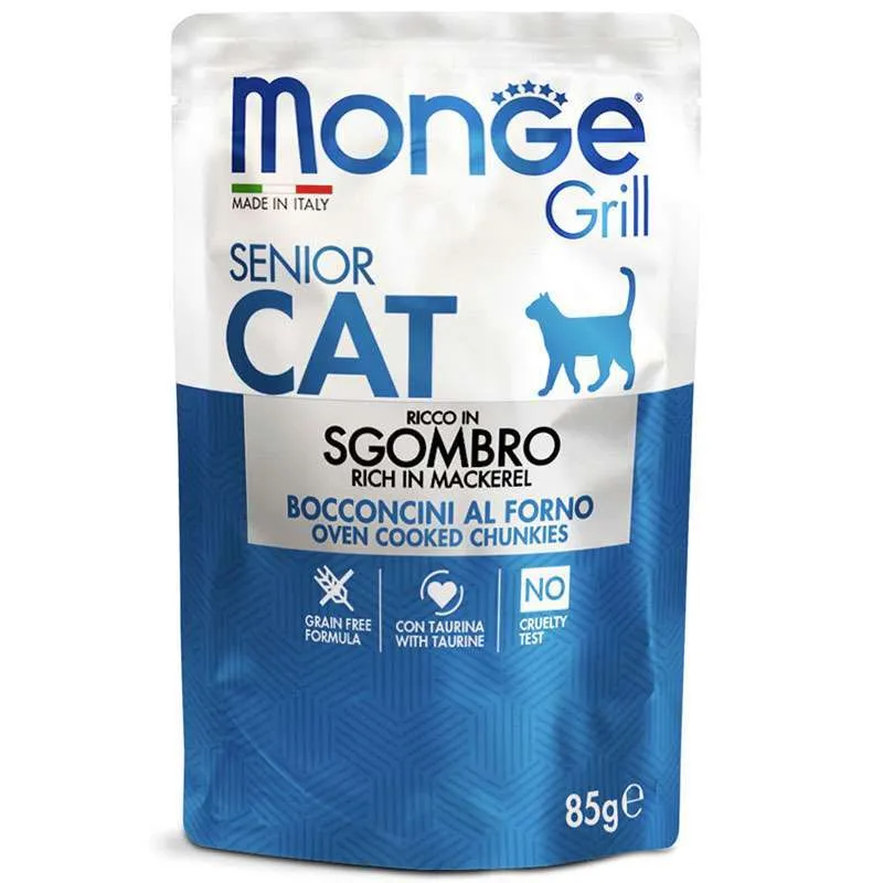 Monge Cat Grill Senior Mackerel вологий корм зі скумбрією для літніх котів (шматочки в желе) - 85 г