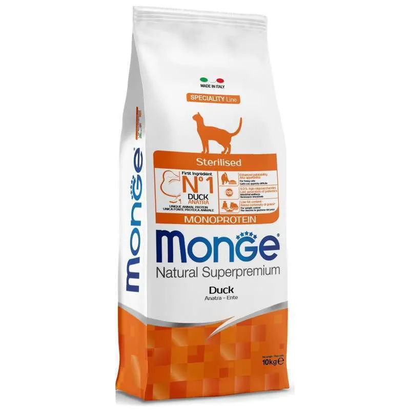 Monge Cat Monoprotein Sterilised Duck сухой корм, монопротеиновый, с уткой для стерилизованных кошек - 10 кг