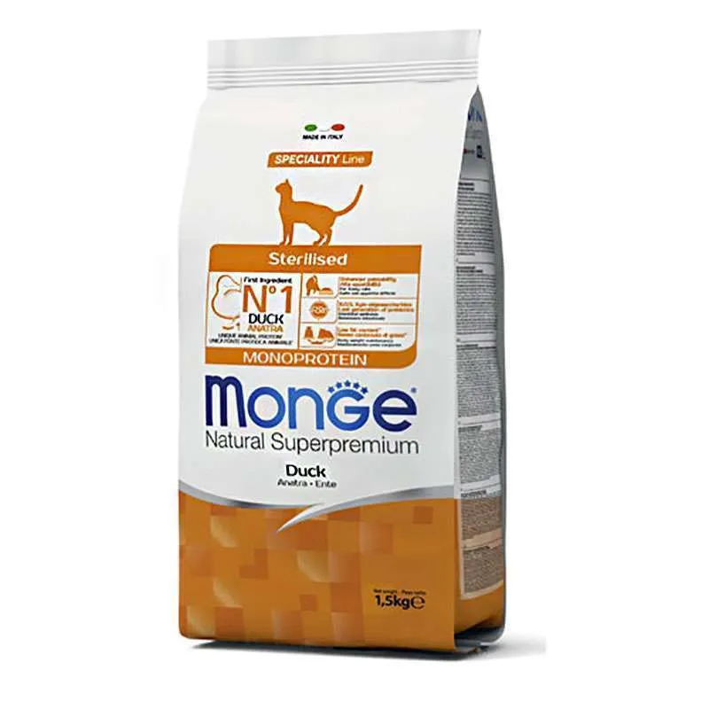 Monge Cat Monoprotein Sterilised Duck сухий корм, монопротеїновий, з качкою для стерилізованих котів - 1,5 кг