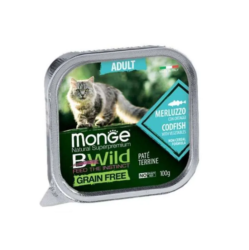 Monge Cat Wet BWild Grain Free Adult Cod Fish with Vegetables вологий корм, беззерновий з тріскою та овочами для дорослих кішок (паштет) - 100 г