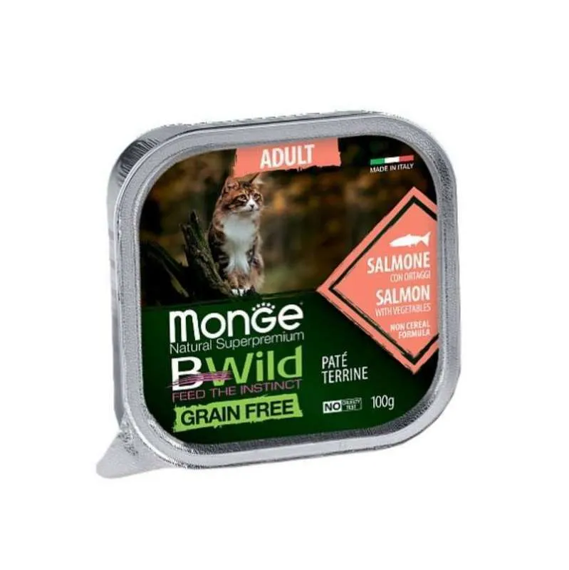 Monge Cat Wet BWild Grain Free Adult Salmon with Vegetables вологий корм, беззерновий з лососем та овочами для дорослих кішок (паштет) - 100 г