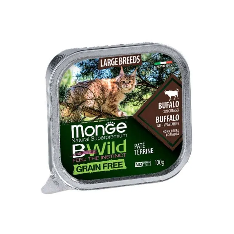 Monge Cat Wet BWild Grain Free Large Breeds Buffalo with Vegetables вологий корм, беззерновий, з м'яса буйвола та овочами для кошенят та дорослих котів великих порід (паштет) - 100 г