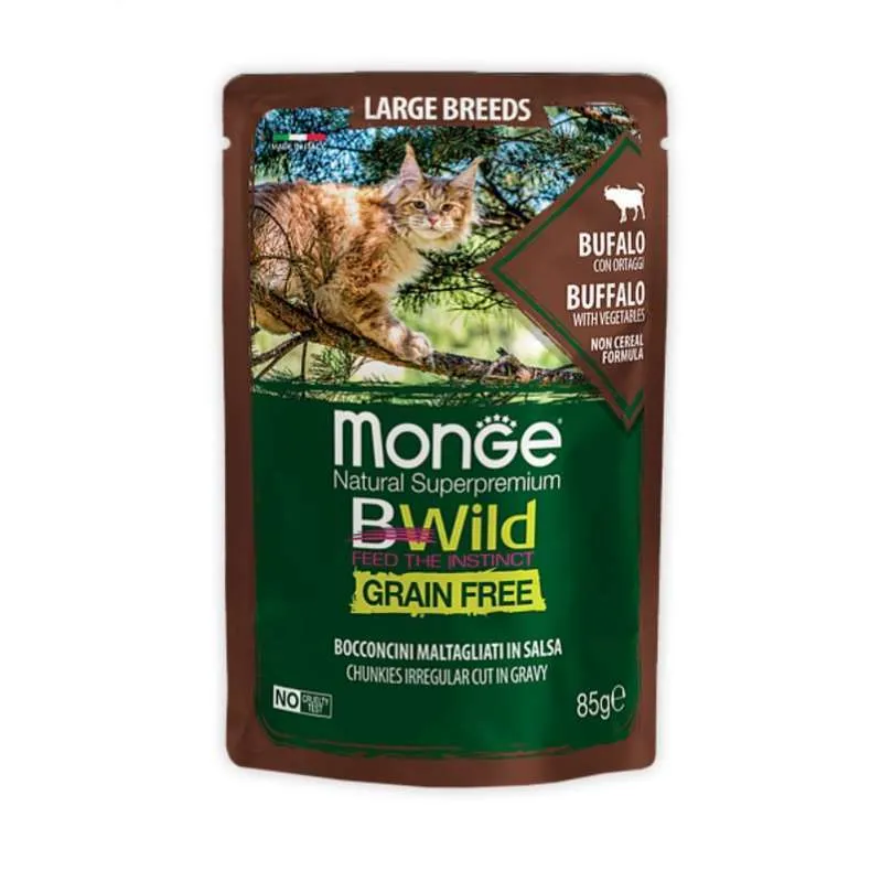 Monge Cat Wet BWild Grain Free Large Breeds Buffalo with Vegetables вологий корм, беззерновий, з м'ясом буйвола та овочами для котів великих порід (шматочки в соусі) - 85 г