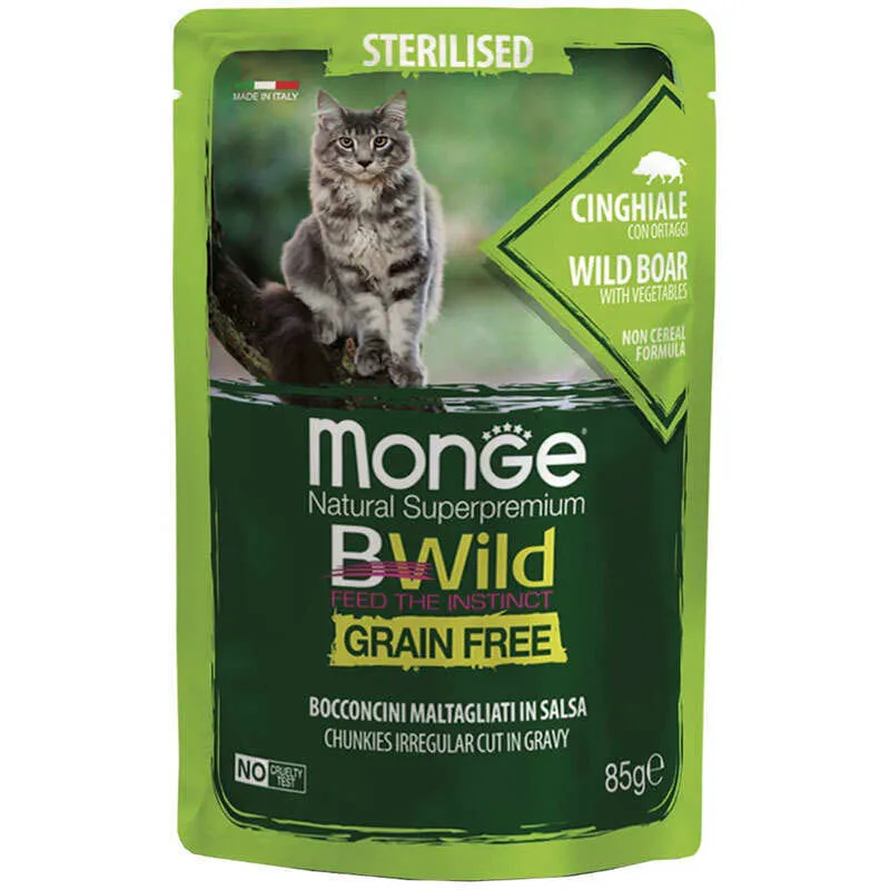 Monge Cat Wet BWild Grain Free Sterilized Adult Wild Boar&Vegetables вологий корм, беззерновий, з дикого кабана та овочами для стерилізованих котів (шматочки в соусі) - 85 г