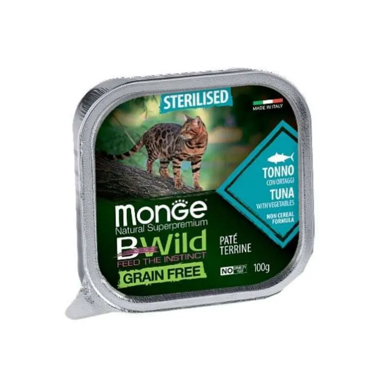 Monge Cat Wet BWild Grain Free Sterilized Tuna with Vegetables вологий корм, беззерновий з тунцем та овочами для стерилізованих котів (паштет) - 100 г