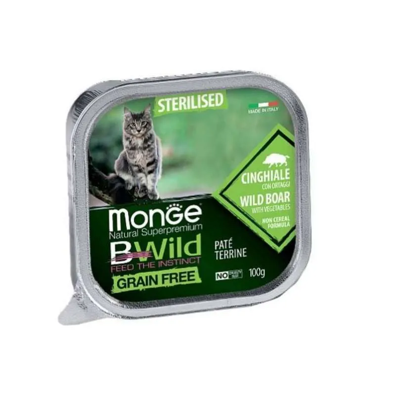 Monge Cat Wet BWild Grain Free Sterilized Wild Boar with Vegetables вологий корм, беззерновий з м'яса дикого кабана та овочами для стерилізованих котів (паштет) - 100 г