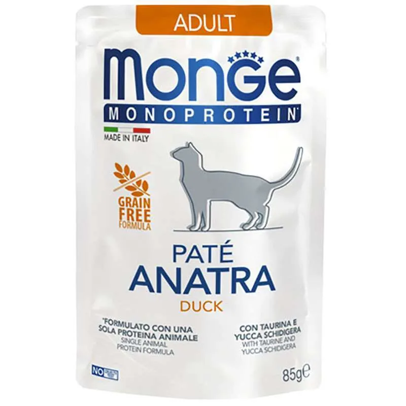 Monge Cat Wet Grain Free Monoprotein Adult Duck вологий корм, монопротеїновий беззерновий, із качки для дорослих котів (паштет) - 85 г
