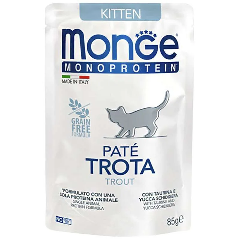 Monge Cat Wet Grain Free Monoprotein Kitten Trout влажный корм, монопротеиновый беззерновой, из форели для котят (паштет) – 85 г