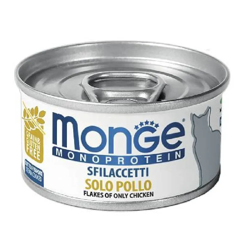 Monge Cat Wet Grain Free Monoprotein Chicken вологий корм, монопротеїновий беззерновий, з м'яса курки для кішок (пластівці) - 80 г