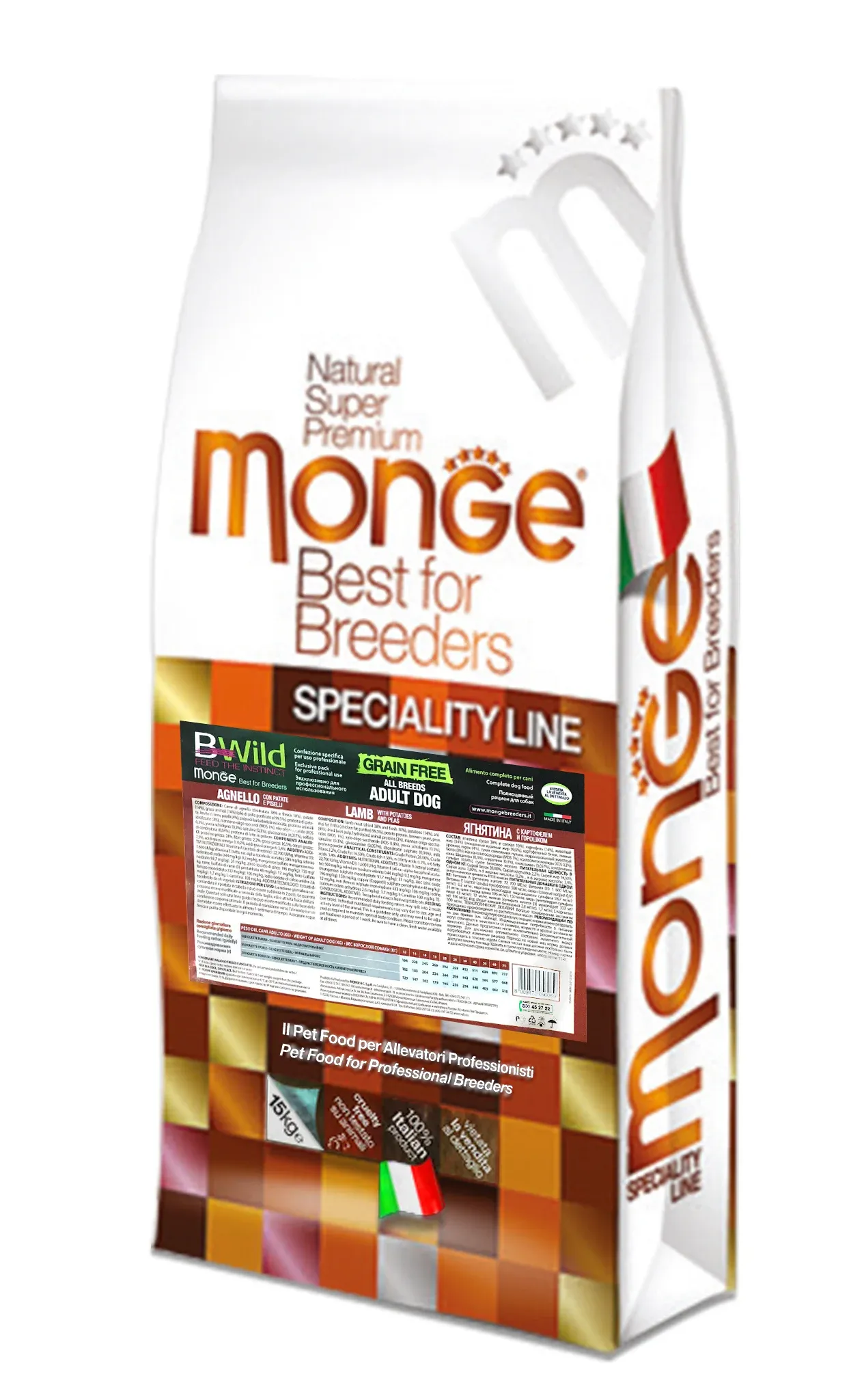 Monge Dog BWild Grain Free Adult All Breeds Lamb&Potatoes&Peas сухой корм, беззерновой, с ягненком, картофелем и горохом для взрослых собак разных пород - 15 кг