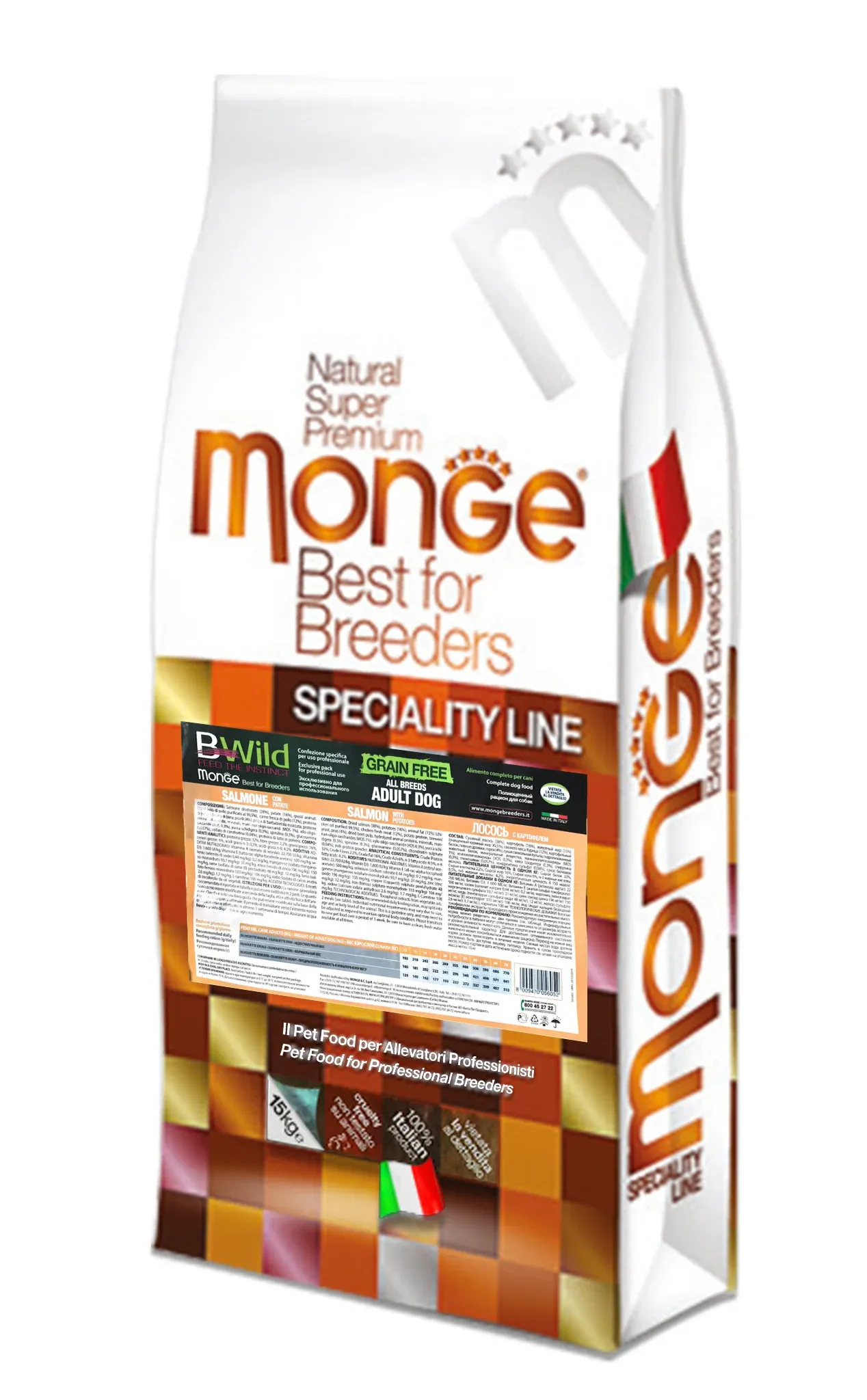Monge Dog BWild Grain Free Adult All Breeds Salmon&Peas сухой корм, беззерновой, с лососем и горохом для взрослых собак всех пород - 15 кг