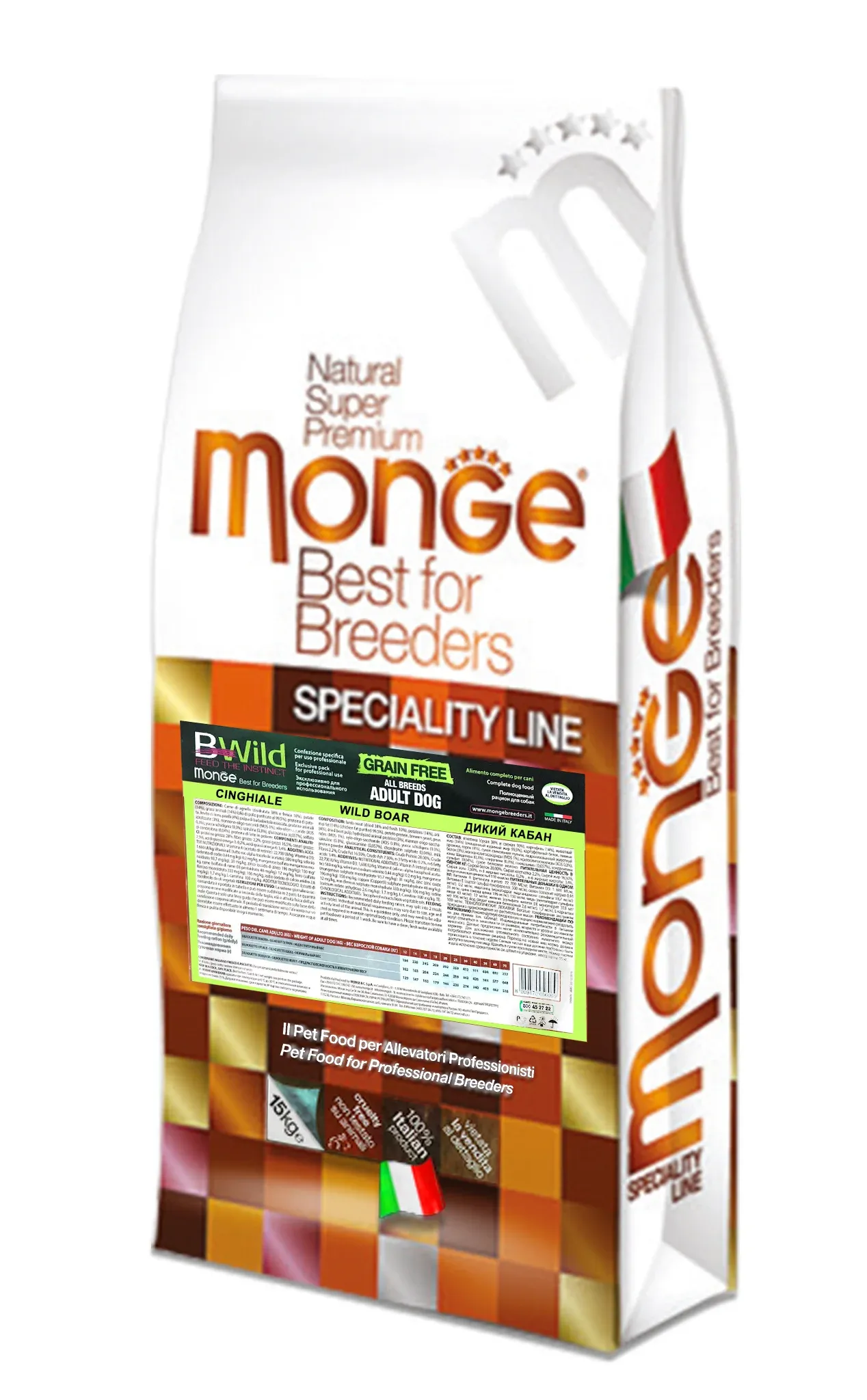 Monge Dog BWild Low Grain Adult All Breeds Wild Boar сухой корм, низкозерновой, с мясом дикого кабана для взрослых собак всех пород - 15 кг