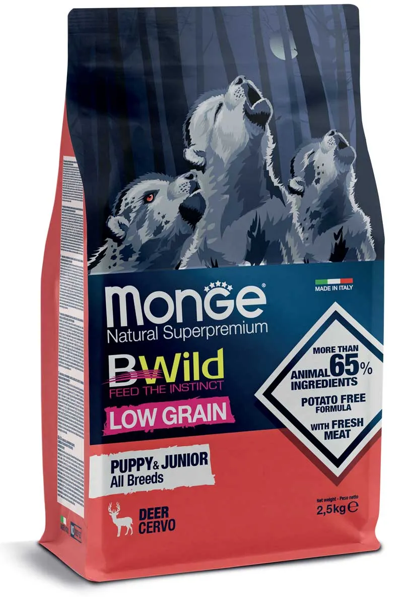 Monge Dog BWild Low Grain Puppy & Junior All Breeds Deer сухой корм, низкозерновой, с олениной для щенков всех пород - 2,5 кг