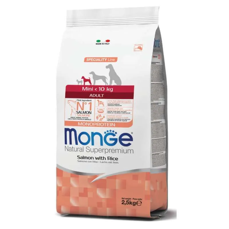 Monge Dog Monoprotein Mini Adult Salmon with Rice сухой корм, монопротеиновый, с лососем и рисом для взрослых собак маленьких пород - 2,5 кг