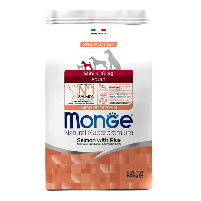 Monge Dog Monoprotein Mini Adult Salmon with Rice сухой корм, монопротеиновый, с лососем и рисом для взрослых собак маленьких пород - 800 г