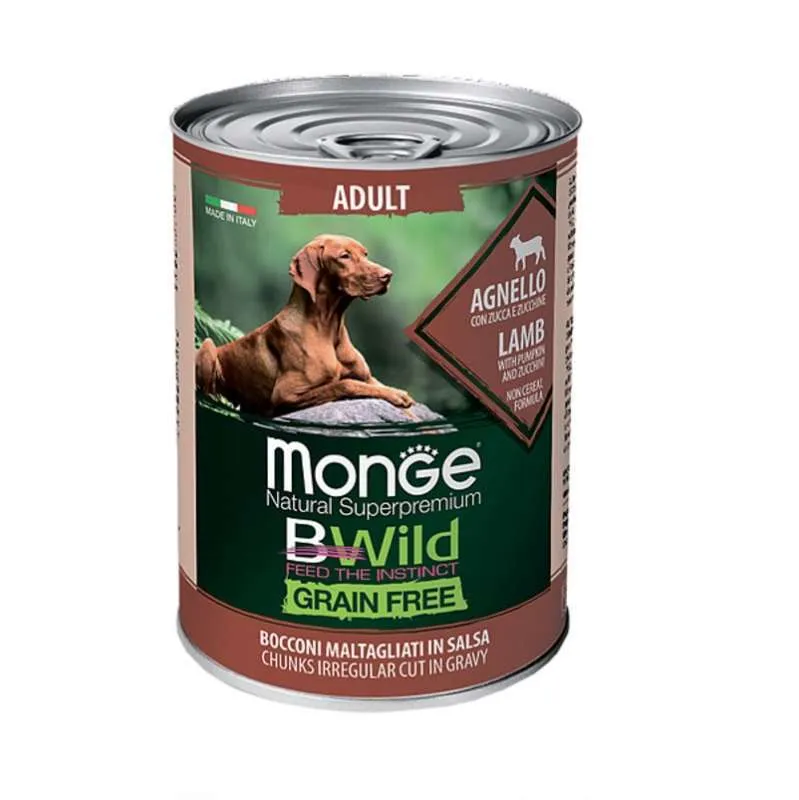 Monge Dog Wet BWild Grain Free Adult Lamb&Pumpkin&Zucchini вологий корм, беззерновий, з ягняти, із гарбузом та кабачками для собак різних порід (шматочки в соусі) - 400 г