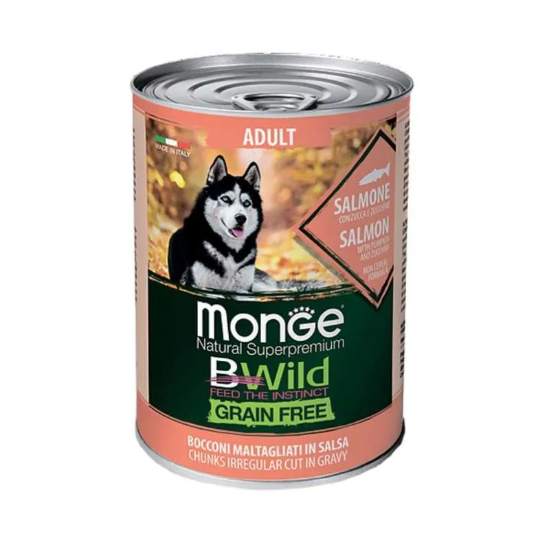 Monge Dog Wet BWild Grain Free Adult Salmon&Pumpkin&Zucchini вологий корм, беззерновий, із лосося, з гарбузом та кабачками для собак усіх порід (шматочки в соусі) - 400 г