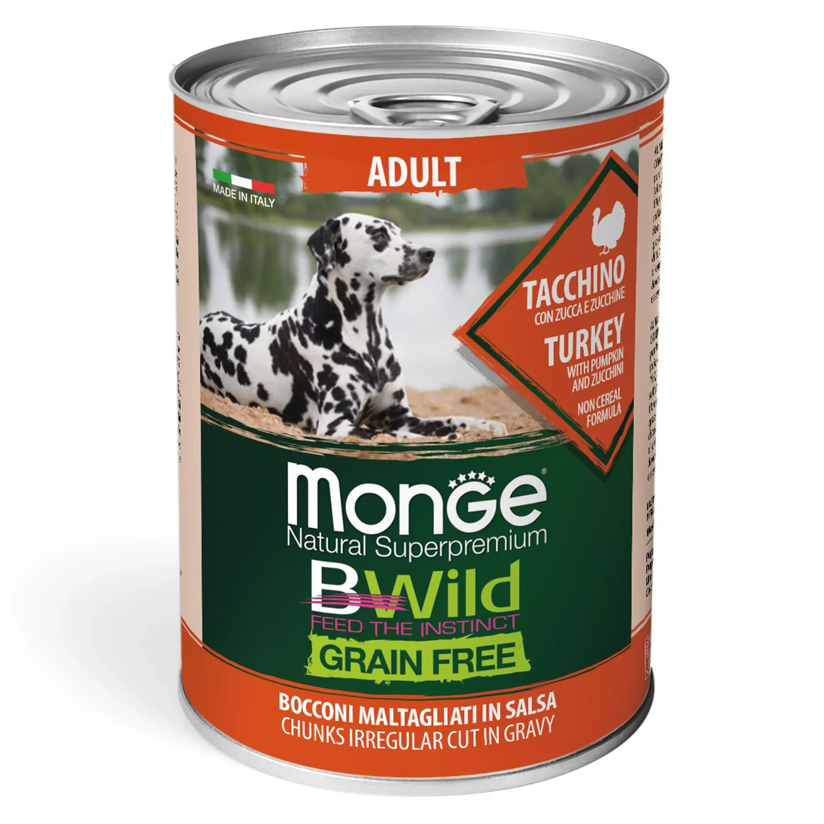 Monge Dog Wet BWild Grain Free Adult Turkey&Pumpkin&Zucchini вологий корм, беззерновий, з індички, гарбузом та кабачком для собак усіх порід (шматочки в соусі) - 400 г